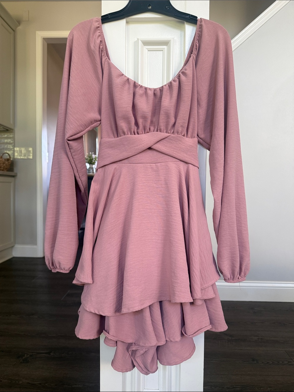 Altar'd State NWOT Dusty Rose Long-Sleeve Tiered Mini Dress/Romper With Tie
